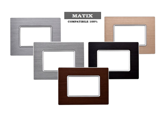Placca Solar in alluminio satinato compatibile con BTicino Matix - Cornice frontale da incasso