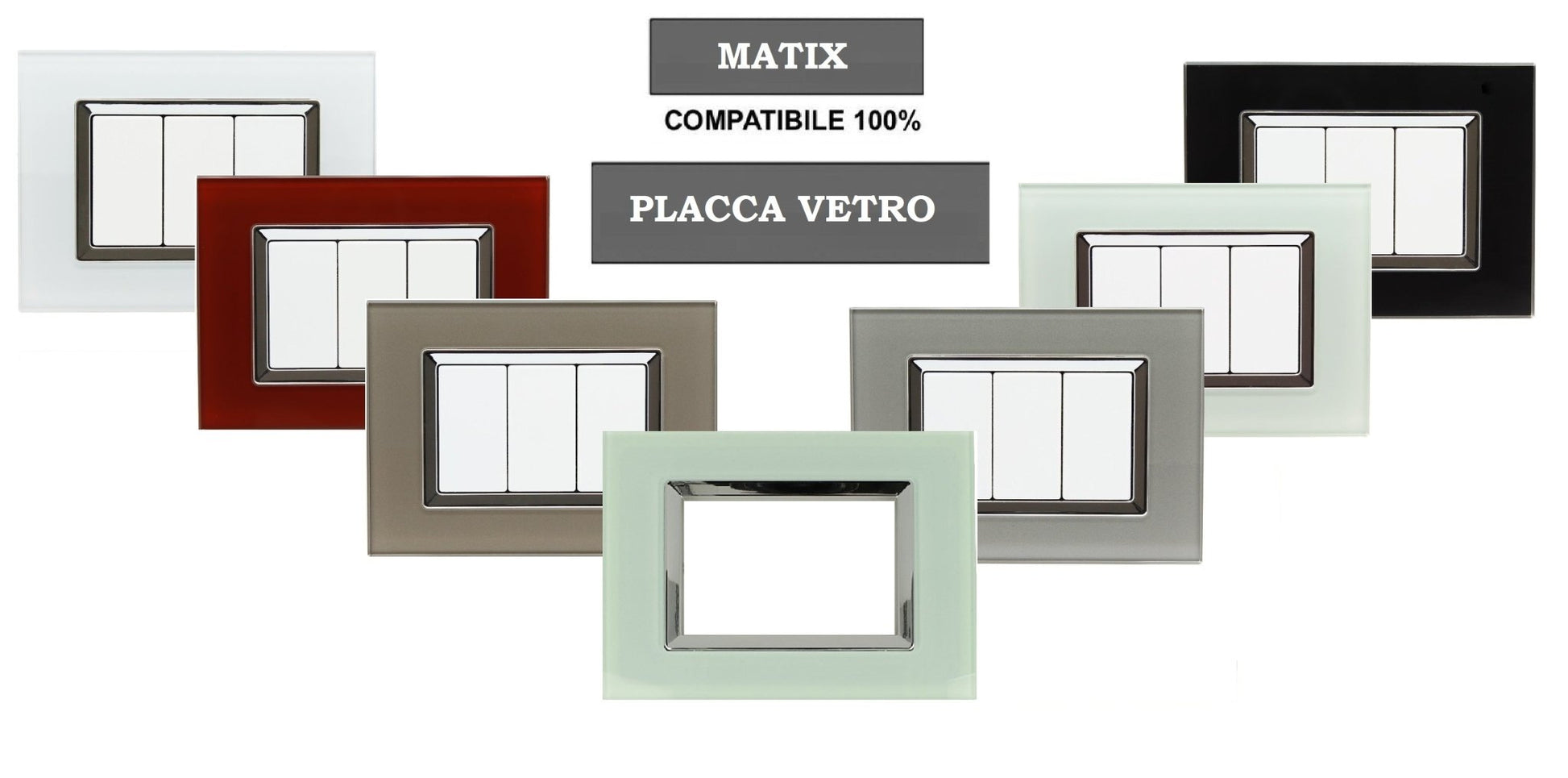 Placca Elegance effetto vetro lucido compatibile con BTicino Matix - Cornice frontale da incasso - BTicino Matix