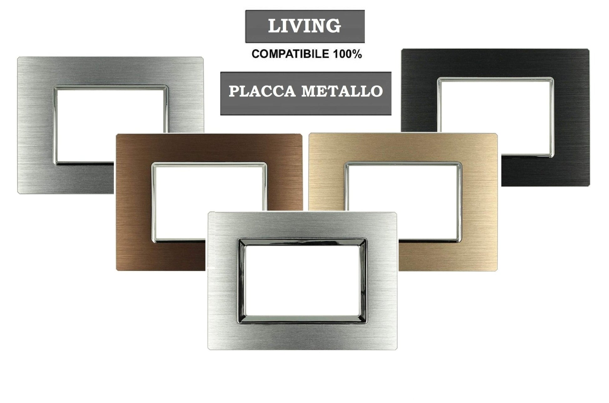 Placca in metallo satinato compatibile con BTicino Living Light - Cornice frontale da incasso