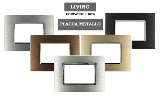 Placca in metallo satinato compatibile con BTicino Living Light - Cornice frontale da incasso