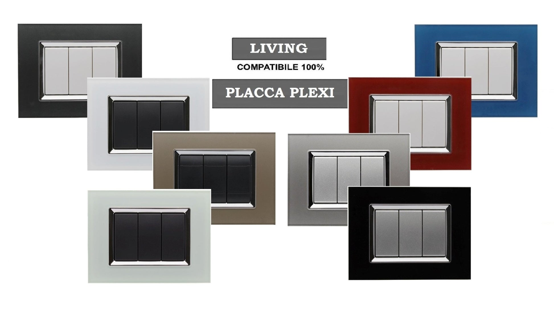 Placca Plexi effetto vetro lucido compatibile con BTicino Living Light - Cornice frontale da incasso - BTicino Living Light