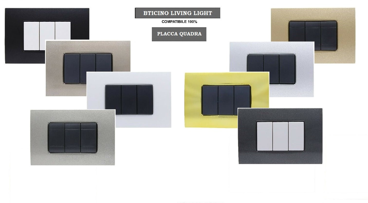 Placca Quadra tecnopolimero compatibile con BTicino Living Light - Cornice frontale da incasso - BTicino Living Light