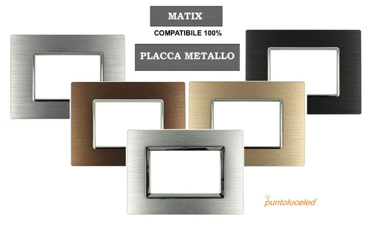 Placca Reflex in metallo satinato compatibile con BTicino Matix - 3 Posti - Argento cod.7MT