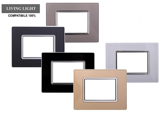 Placca Space in vetro lucido compatibile con BTicino Living Light - Cornice frontale da incasso