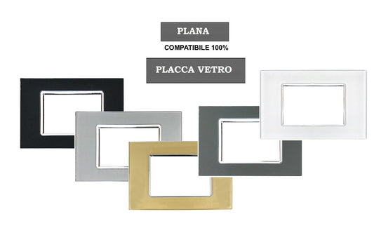 Placca Vitra in vetro lucido compatibile con Vimar Plana - Cornice frontale da incasso