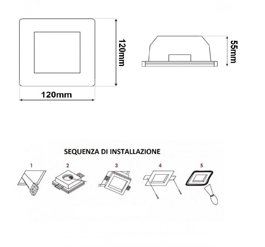 Portafaretto da incasso in gesso verniciabile GU10 GS-01 - Faretto per cartongesso - immagine 2