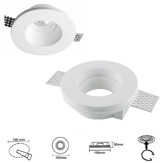 Portafaretto rotondo da incasso in gesso verniciabile GU10 GS-04 - Faretto per cartongesso - immagine 1