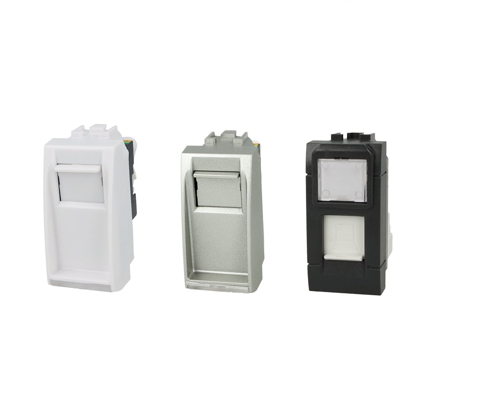 Presa dati RJ45 Cat 5e UTP compatibile con BTicino Living Light e Living International - Bianco - modulo da incasso per supporto e placca compatibile - Nero