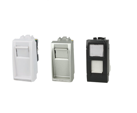 Presa dati RJ45 Cat 5e UTP compatibile con BTicino Living Light e Living International - Bianco - modulo da incasso per supporto e placca compatibile - Nero