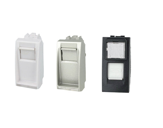 Presa telefonica RJ11 compatibile con BTicino Living Light e Living International - Bianco - modulo da incasso per supporto e placca compatibile - Nero