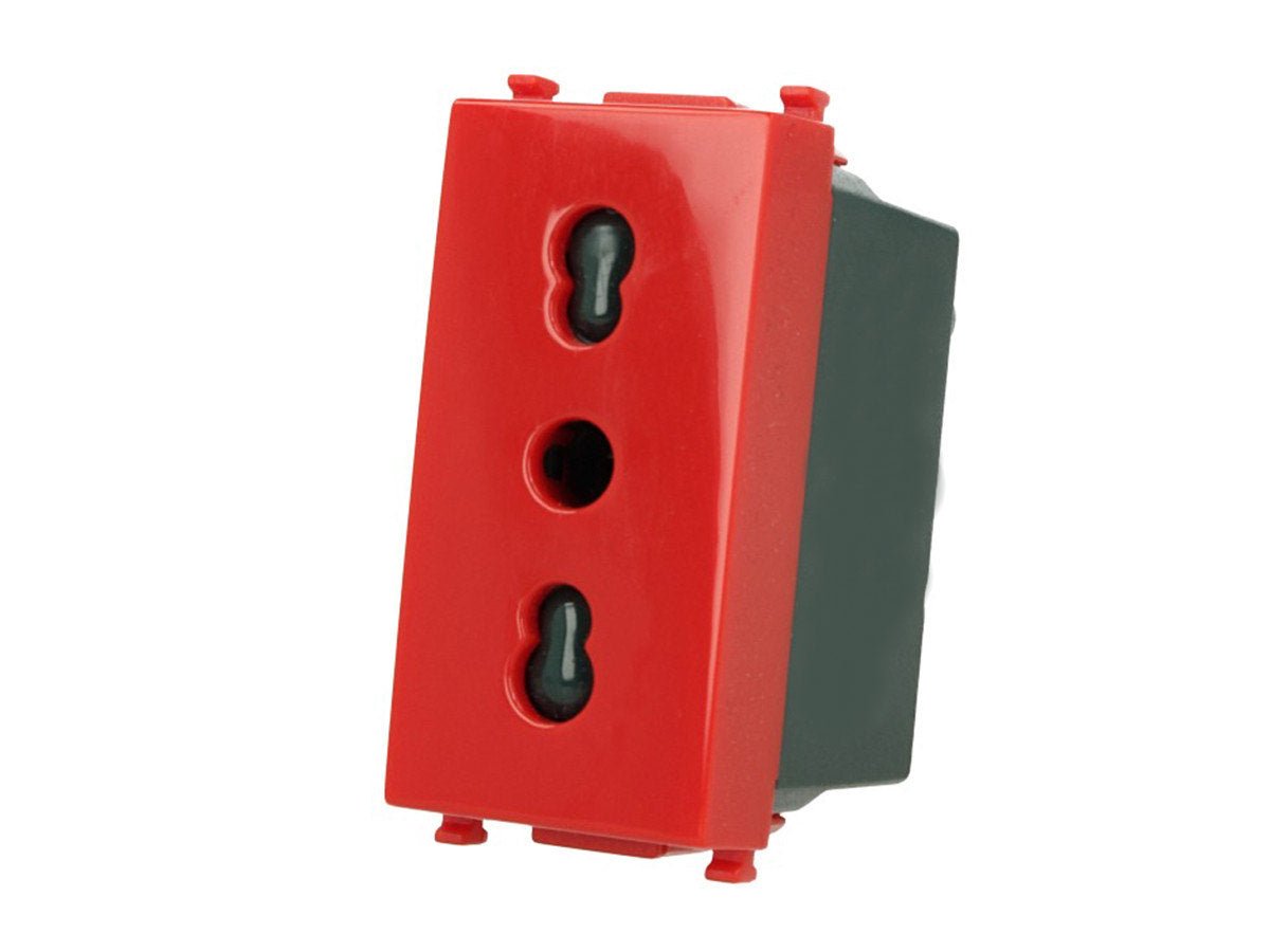 Presa bipasso 2P+T 10/16A compatibile con Vimar Plana - Rosso - Modulo da incasso