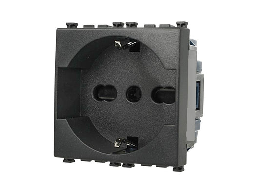 Presa Schuko 2P+T 16A compatibile con Vimar Arke - Nero - Modulo da incasso