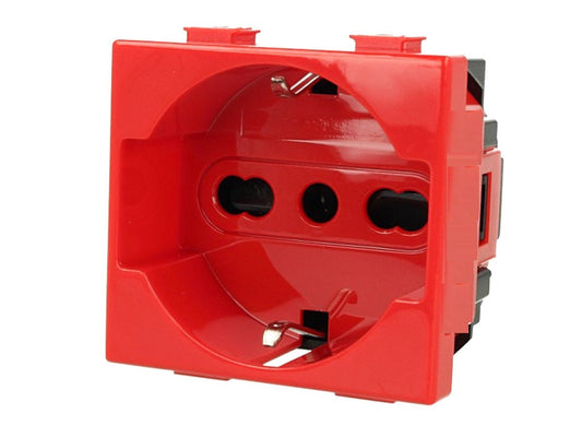 Presa Schuko 2P+T 16A compatibile con BTicino Matix - Rosso - Modulo da incasso