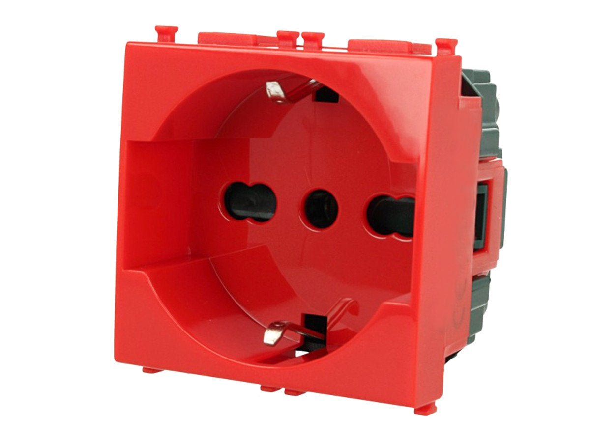 Presa Schuko 2P+T 16A compatibile con Vimar Plana - Rosso - Modulo da incasso