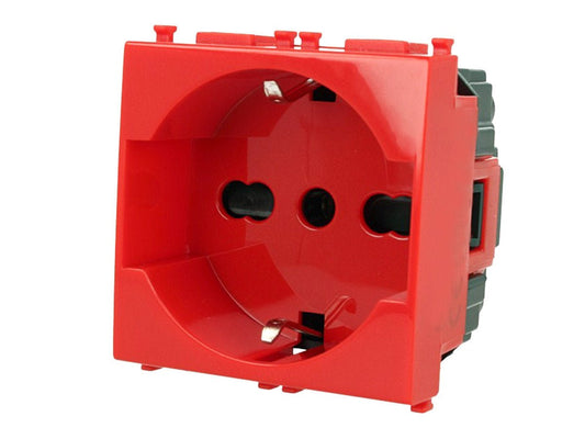 Presa Schuko 2P+T 16A compatibile con Vimar Plana - Rosso - Modulo da incasso