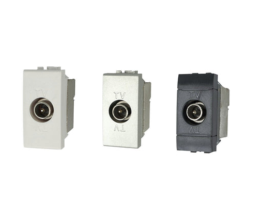 Presa TV terminale maschio compatibile con BTicino Living Light e Living International - Bianco - modulo da incasso per supporto e placca compatibile - Nero