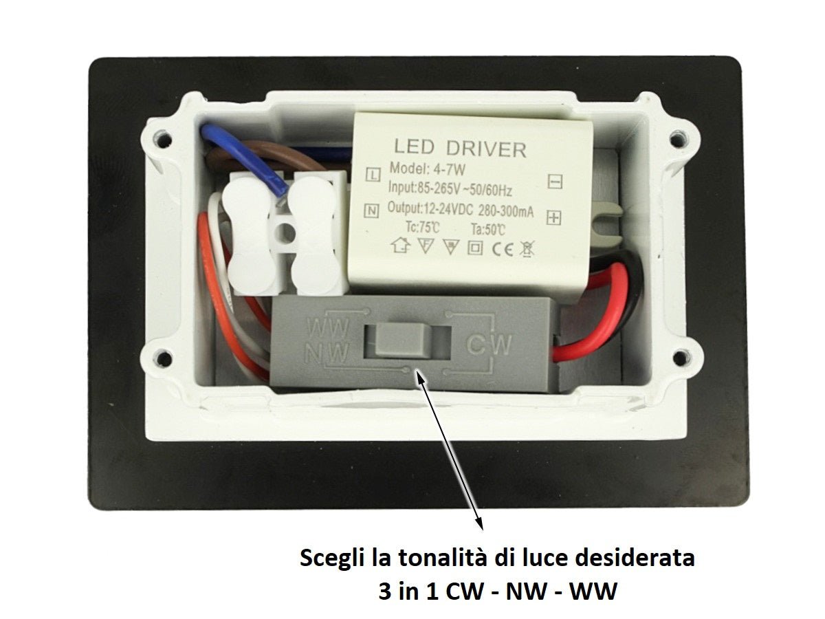 Segnapasso LED 3W da incasso 503 IP65 con cornice effetto vetro CCT 3 in 1