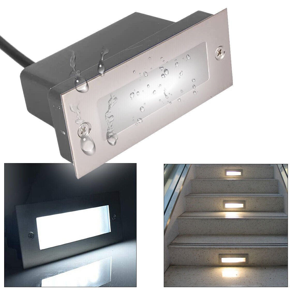 Segnapasso LED rettangolare da incasso IP65 7W/9W/15W - alluminio per scale e giardino