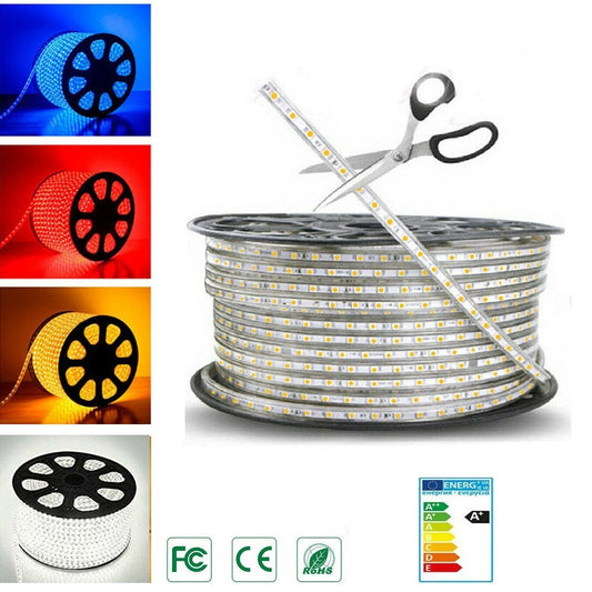 Striscia LED 220V IP65 100 m 120 LED/m 8W/m - taglio 10 cm